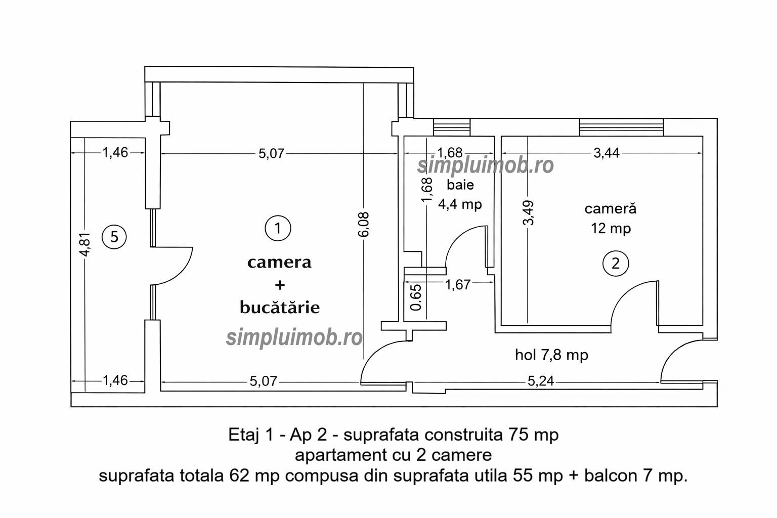 Ultracentral Mantuleasa Universiate 2 Camere - Schiță 3