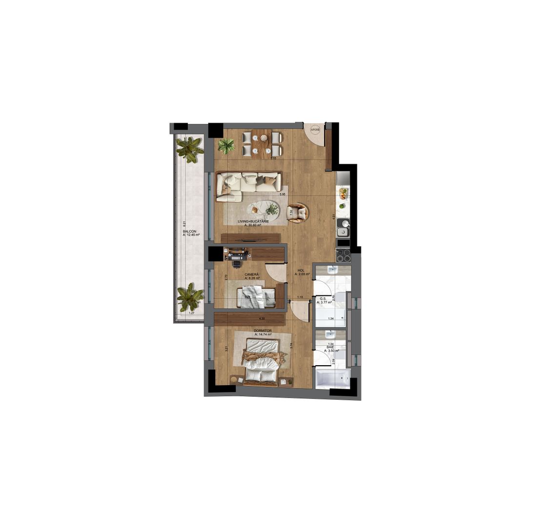 Apartament 3 camere nou,  Pta-Unirii AP09B - Schiță 20