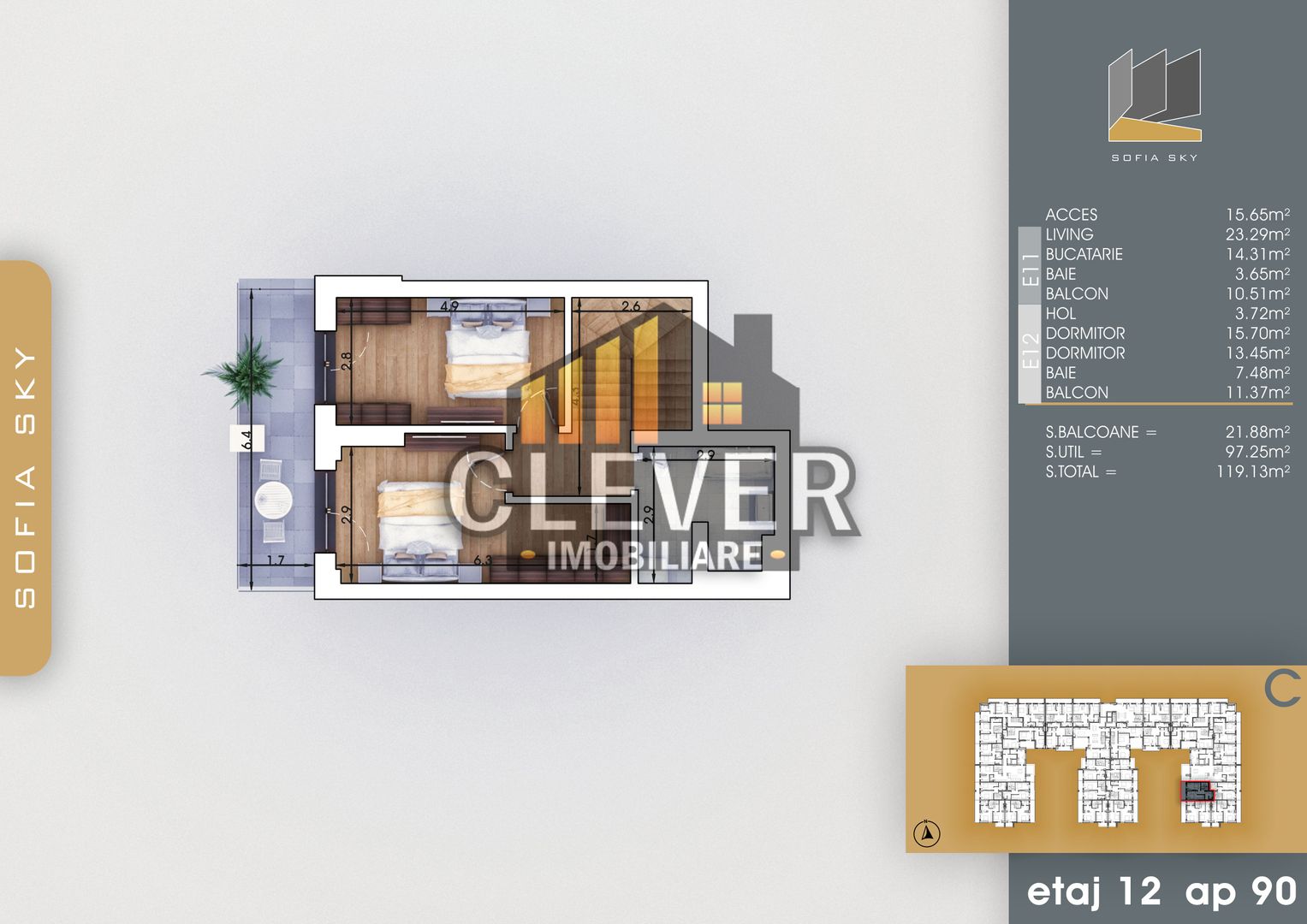 Titan Sector 3-Duplex 3 camere 700m Metrou Teclu - Schiță 8