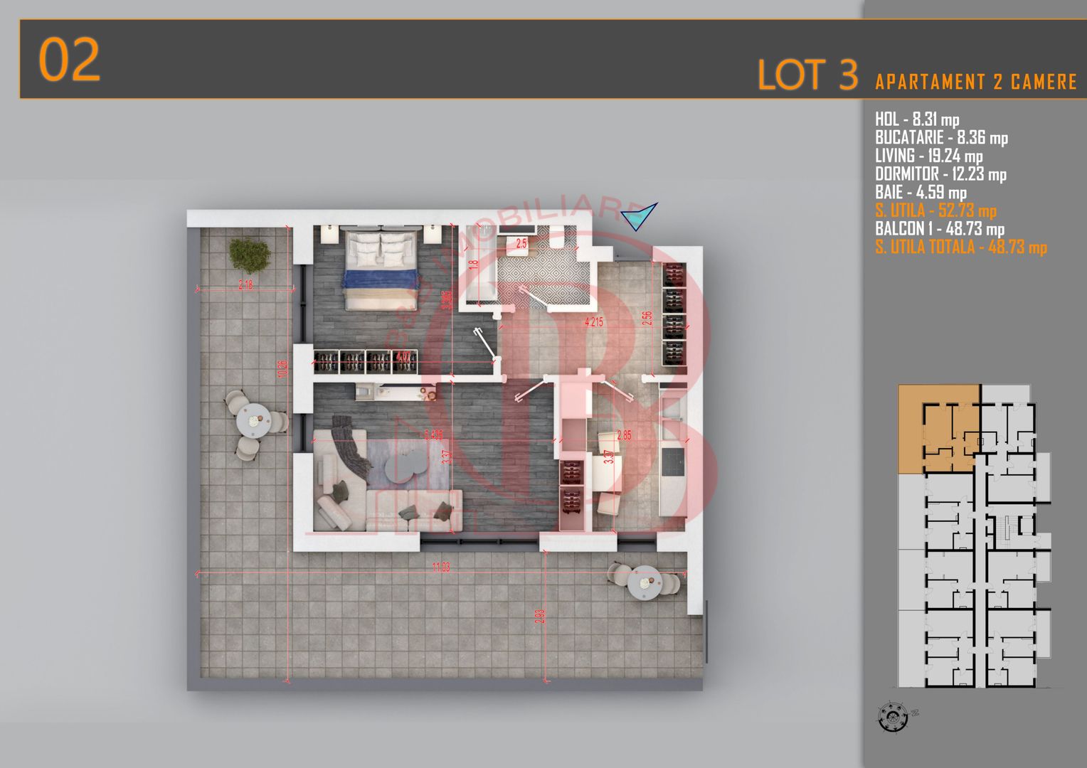 Apartament 2 camere cu terasa Titan-Pallady-Metrou Teclu - Schiță 2