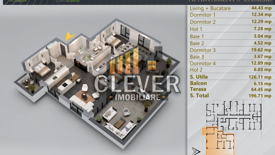 Penthouse 5 cam | 196.71 mp | Panouri Fotovoltaice | Comision 0% metrou Teclu - Poză 1