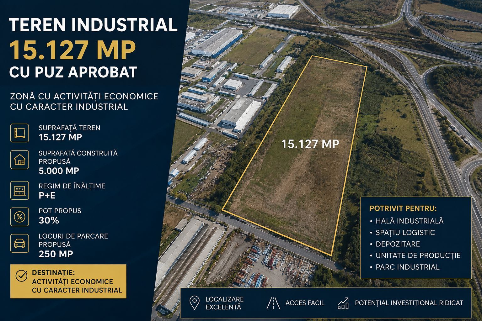 Teren industrial | 15127 mp | PUZ aprobat | lângă autostrada | Gilau - Poză 1