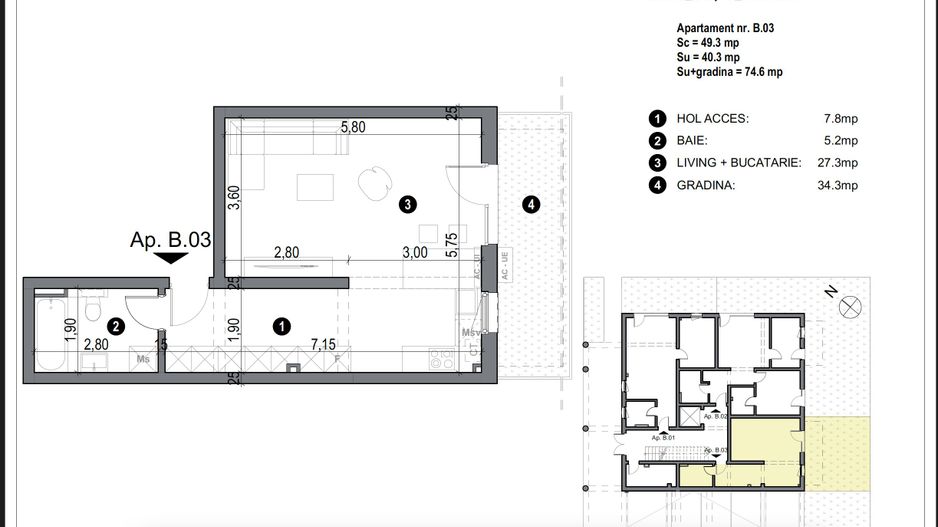 Apartment bloc nou cu curte de 34 mp - Poză 2