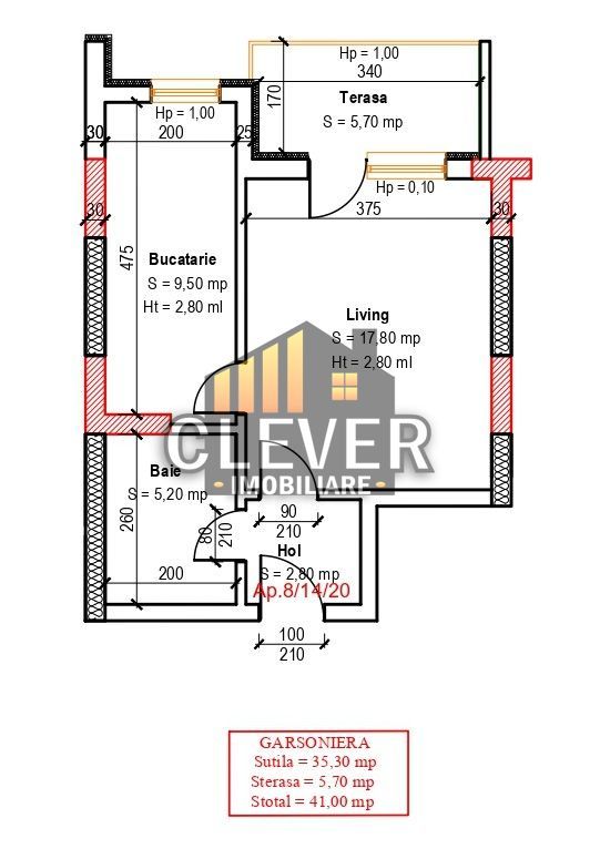 Garsonieră 41mp | Bucătărie Închisă | Comision 0% Dezvoltator - Schiță 8