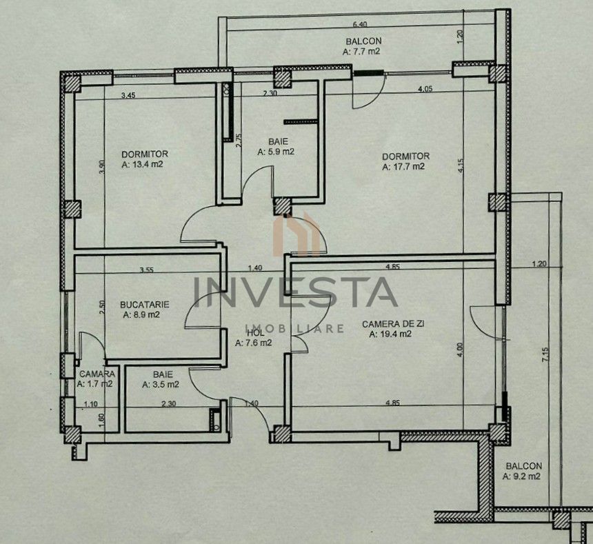 Apartament 3 camere | Etaj Intermediar | zona Buna Ziua - Schiță 13