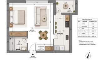 Garsoniera La Cheie-Parter-Terasa-Parcare-37MPU - Poză 1