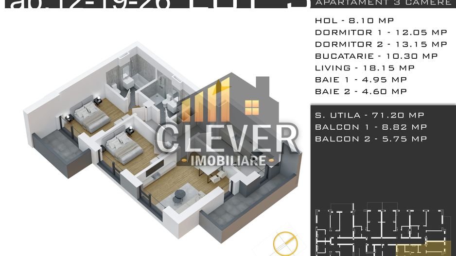 Apartament 3 cam Decomandat, Promotie Parcare, Pallady – Comision 0% - Schiță 9
