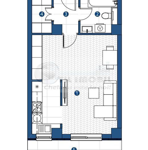 Apartament de vanzare cu o cameră in Galata,Iasi ,43,61 mp, bloc nou ! - Schiță 4