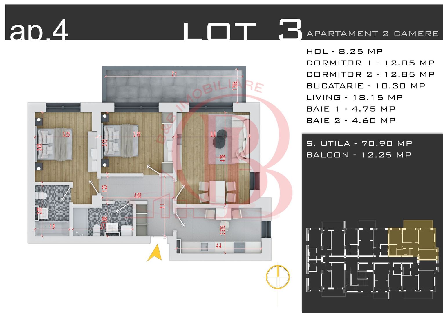 Apartament 3 camere-Promotie Loc Parcare -Theodor Pallady - Schiță 14