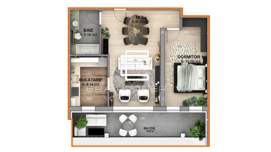 Apartament 2 camere /LA CHEIE/terasa 14.42 mp /zona Aeroport Sibiu - Schiță 12