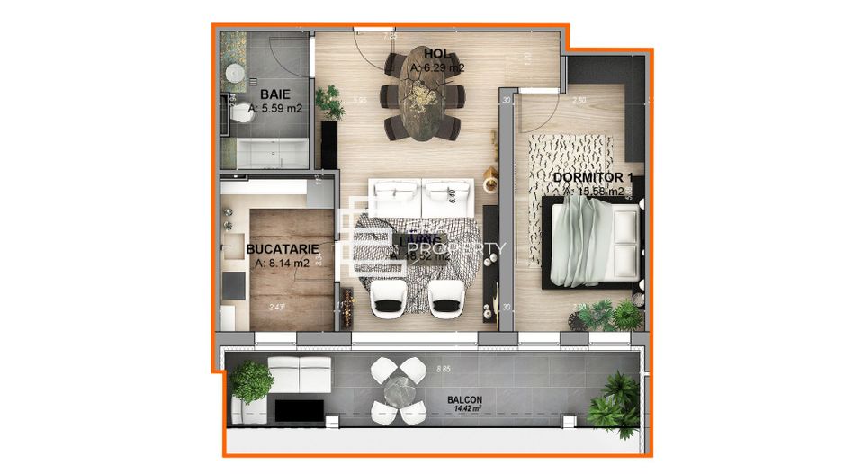 Apartament 2 camere intabulat, logie 14 mp, etaj 1 | DaVinci Homes - Schiță 9