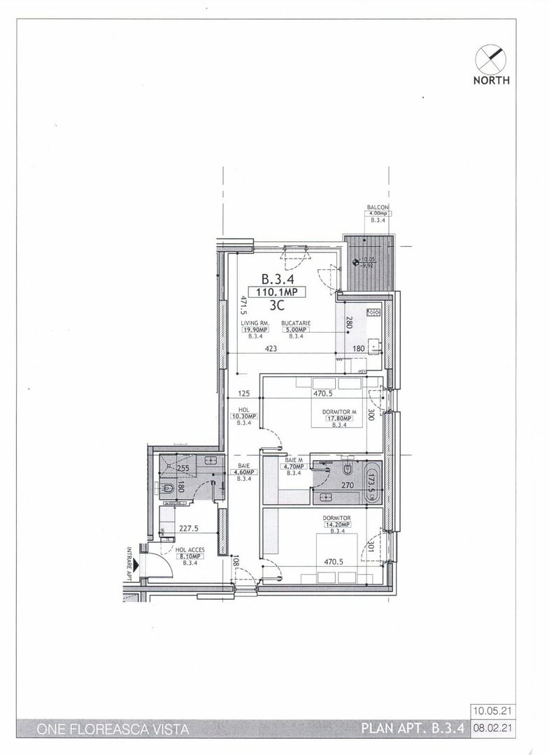 APARTAMENT 3 CAMERE | LOC DE PARCARE | ONE VISTA FLOREASCA - Schiță 14