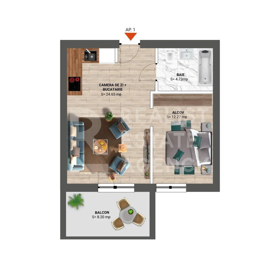 Studio modern de vânzare în nordul capitalei, lângă pădure - Schiță 12