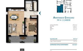 Apartament cu 2 camere, 55 mp utili, bloc nou, cartier Unirii - Schiță 11