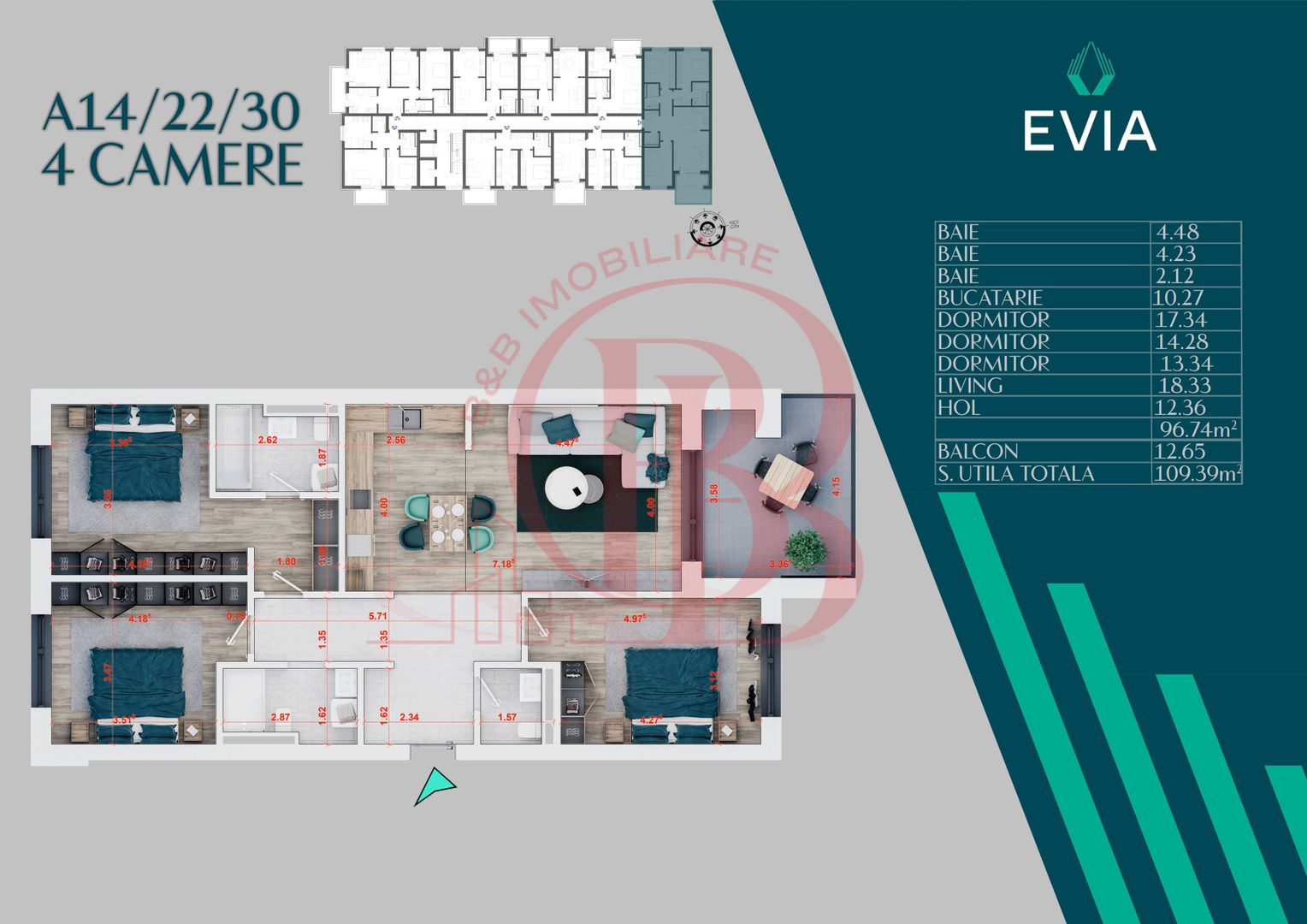 Apartament Premium 4 camere Th. Pallady Metrou Teclu - Schiță 2