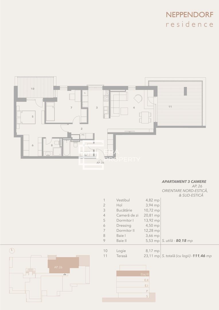 Apartament 3 camere, 80 mp utili, terasa 23 mp, etaj 3 – Neppendorf Sibiu - Poză 19