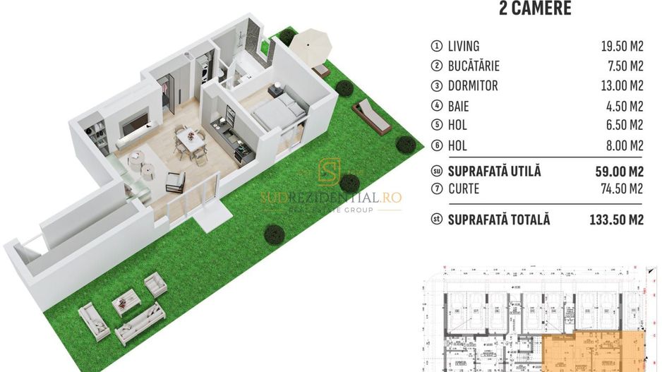 Apartament 2 camere cu curte proprie de 74,5 mp – Apărătorii Patriei - Poză 7