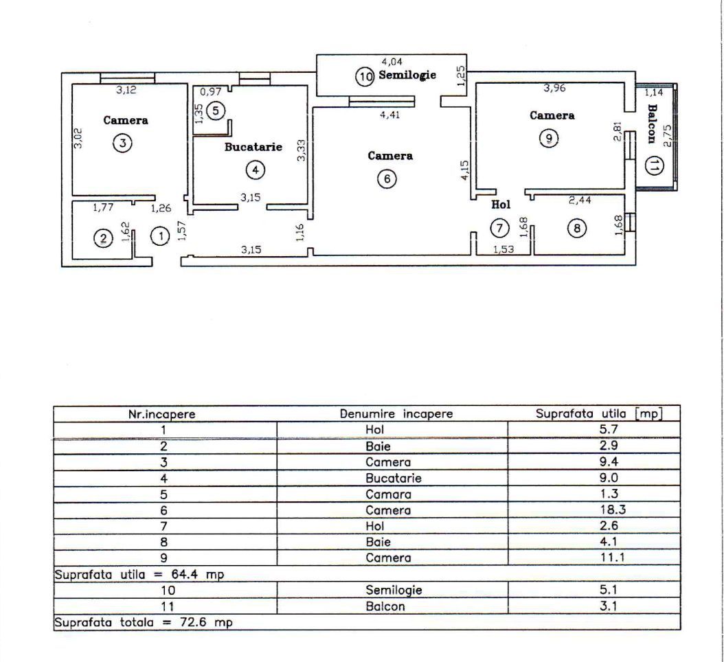 Complex Studentesc | 3 Camere | 2 Bai | Etaj Intermediar - Schiță 11
