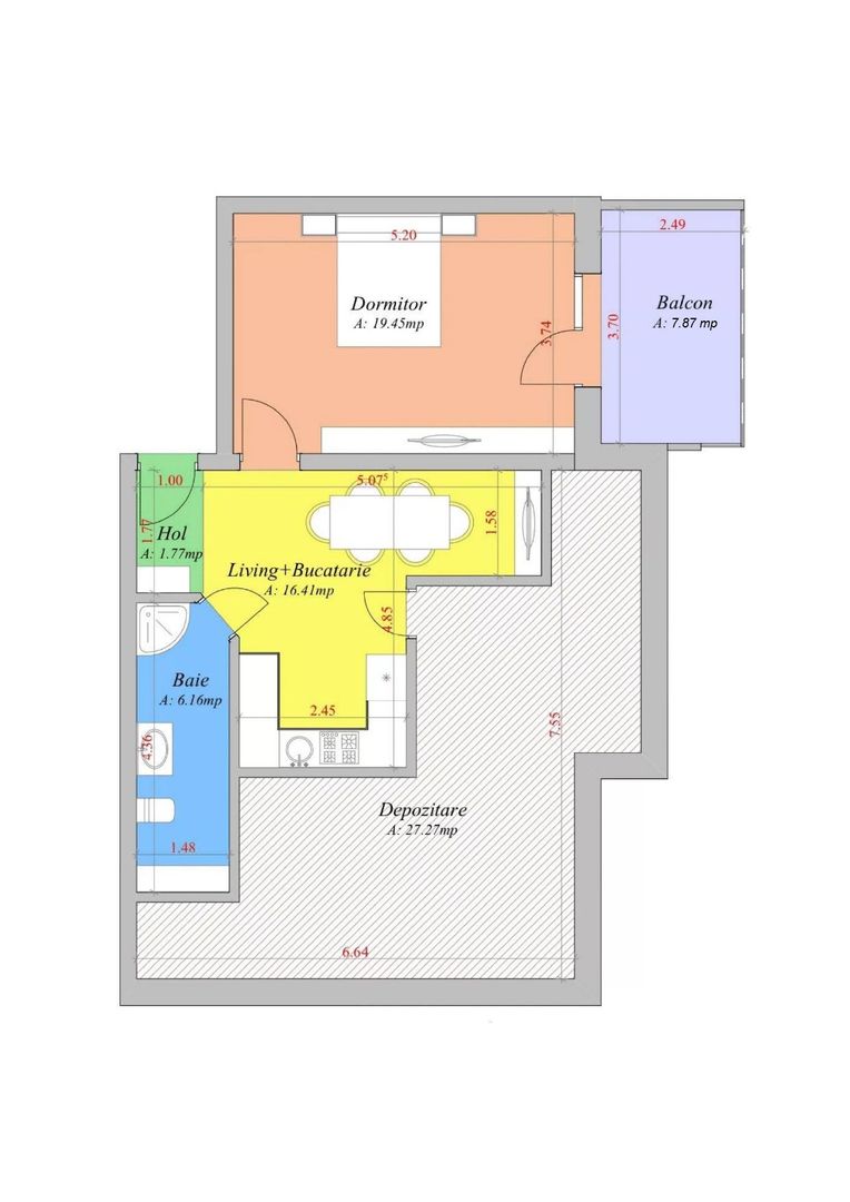 Apartament 70.55 mp, complet mobilat, ultimul nivel + balcon 7.87mp - Poză 2
