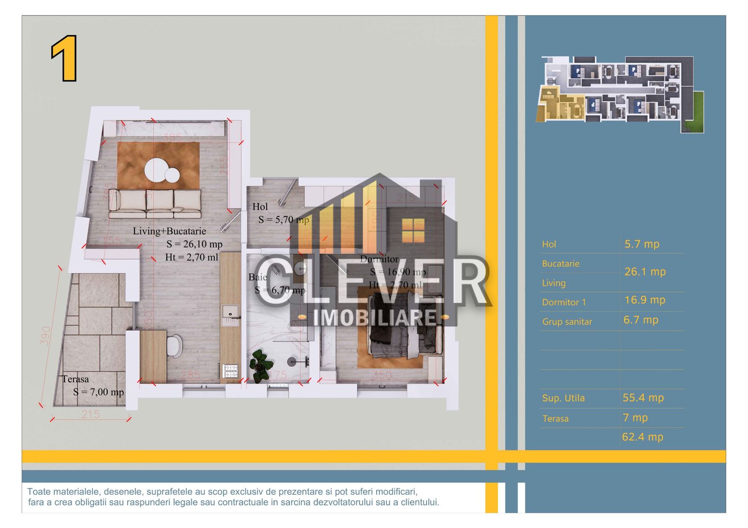 Ap 2 cam 62 mp, baie 6.7 mp cu geam, 12 min metrou Teclu - Poză 1