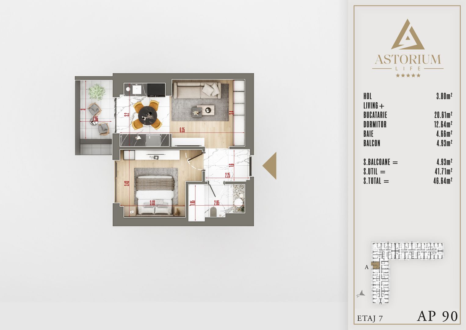 Apart 2 camere 47mp FINALIZAT Astorium Life Pallady Cladirea A - Poză 2
