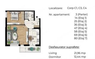 Apartament 2 camere decomandat | 60,84 mp | Balcon generos - Poză 7