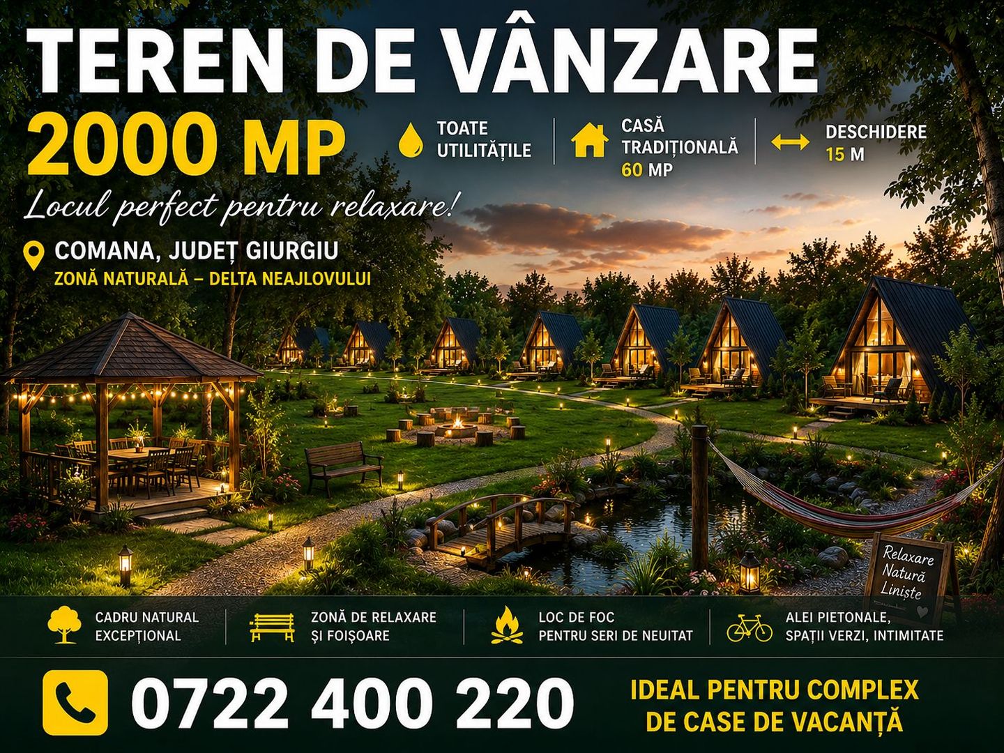 Teren 2000 mp de vânzare – Comana, deschidere la lac, aproape de Parcu - Poză 2