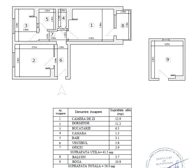 2 camere renovat integral - incalzire in pardoseala centrala proprie balcon - Schiță 2
