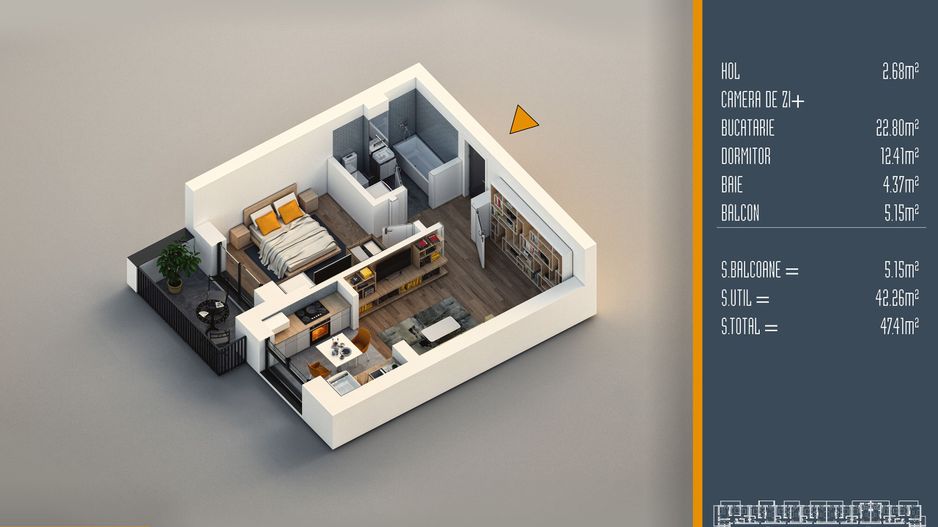 Oferta Lansare 2 camere tip studio proiect nou Pallady - Schiță 2