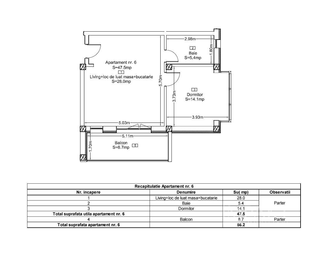 Apartament 2 Camere 47 mp | Bloc Nou | Baie cu Geam | Terra, Floresti - Schiță 3