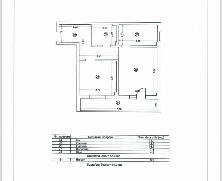 Apartament 2 camere Lumina Residence-acelasi buget, avantaje multiple - Schiță 12