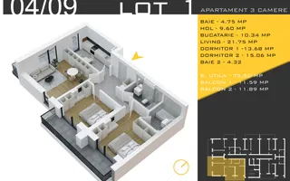 3 camere decomandat Titan Pallady  Metrou Nicolae Teclu - Schiță 11