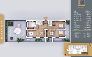 4 camere cu 2 terase mari Bucatarie 14mp la 7min Metrou - Schiță 10