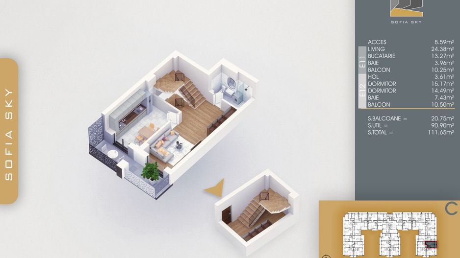 3 camere Duplex  700 metri Metrou Nicolae Teclu Pallady - Schiță 9
