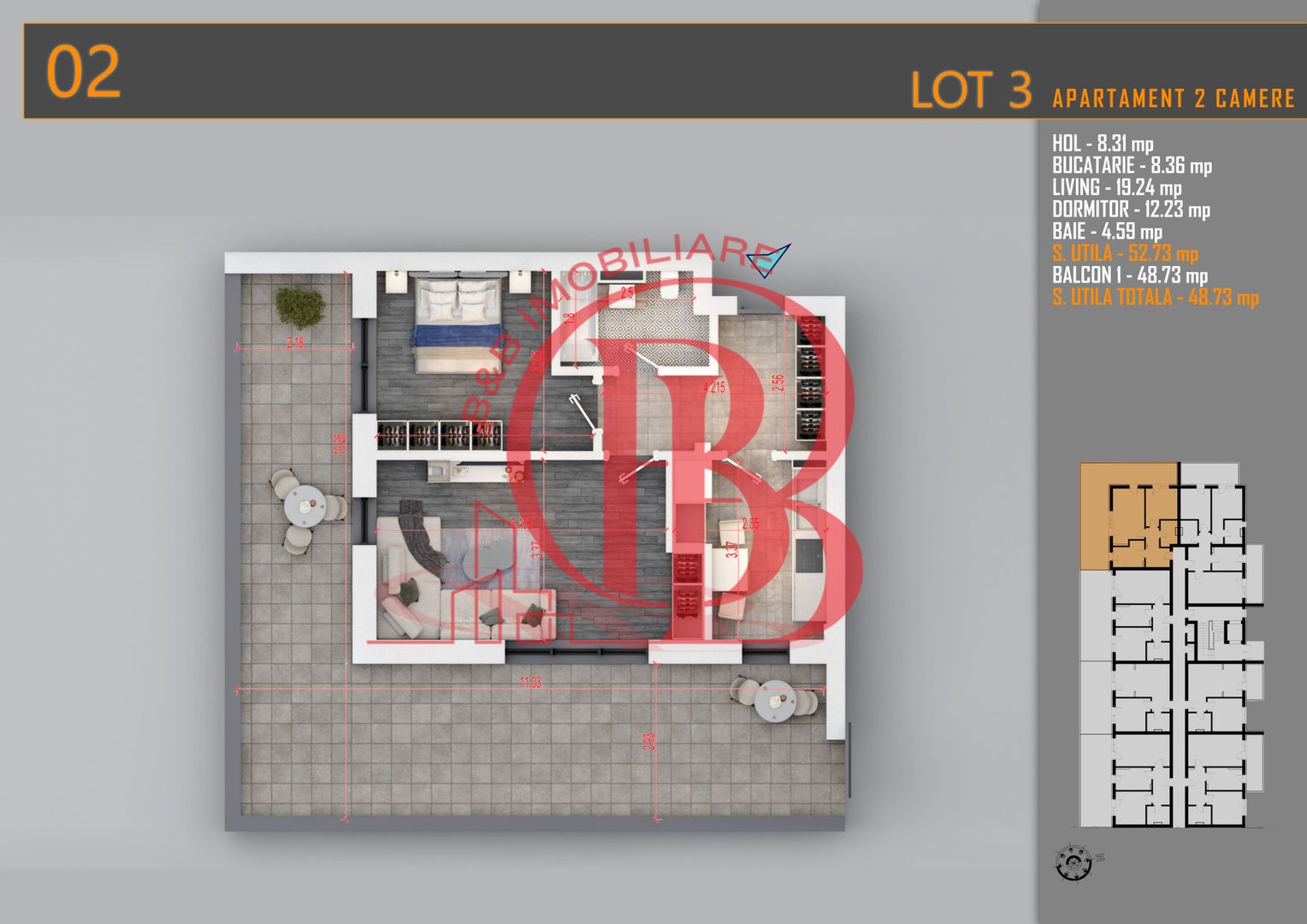 Apartament 2 camere cu terasa Titan-Pallady-Metrou Teclu - Schiță 2