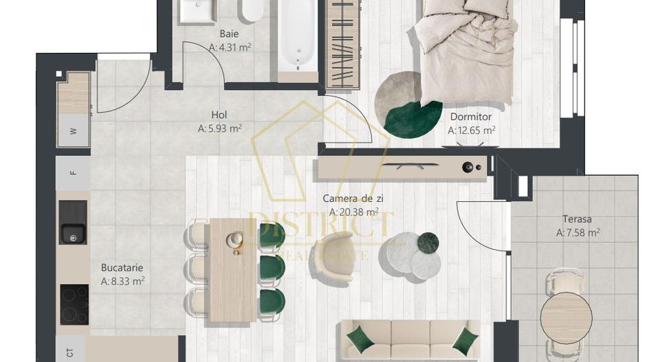 COM 0% Apartament nou cu 2 camere, bucatarie inchisa | Denya Forest - Schiță 9
