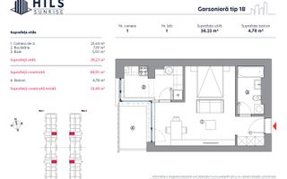 Vânzare, garsonieră, 1 cameră tip 1B, HILS Sunrise, București - Poză 3