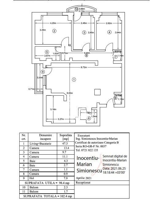 Apartament 4 camere, finisat modern, etaj 6, 102mp in zona Piata Alba Iulia - Schiță 17