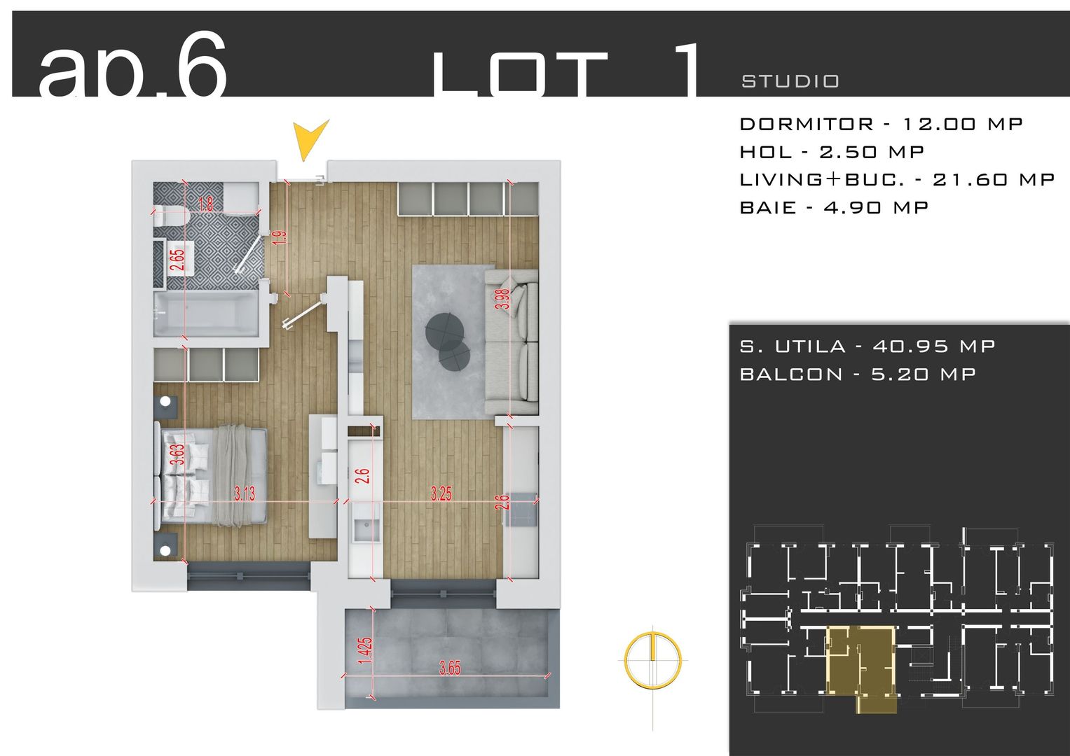 2 camere  -parcare inclusa -proiect nou -Pallady - Schiță 12