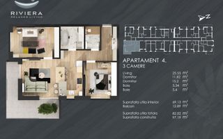 InvestZone vinde un apartament de 3 camerev in complexul Riviera Orade - Poză 1