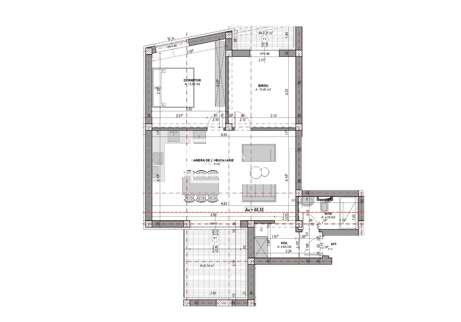 Apartament 3 camere 60 mp, zona Industrial Vest – Sibiu - Schiță 12