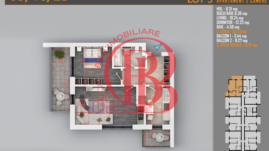 Apartament decomandat 2 camere Titan-Pallady-Metrou Teclu - Schiță 1