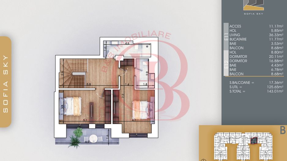 3 camere tip Duplex Living 36mp Mutare Rapida 7min metrou - Schiță 5