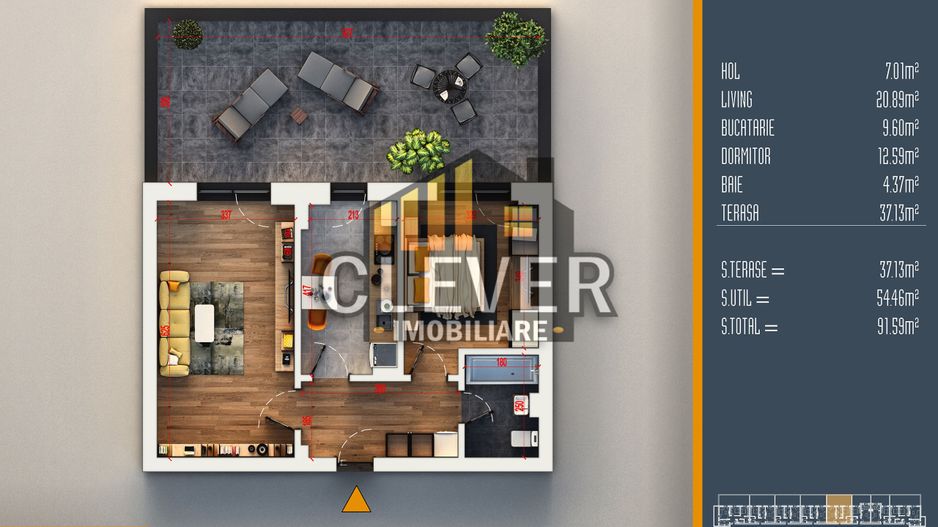 2 camere cu terasă generoasă | Lumină naturală | Pallady - Schiță 10