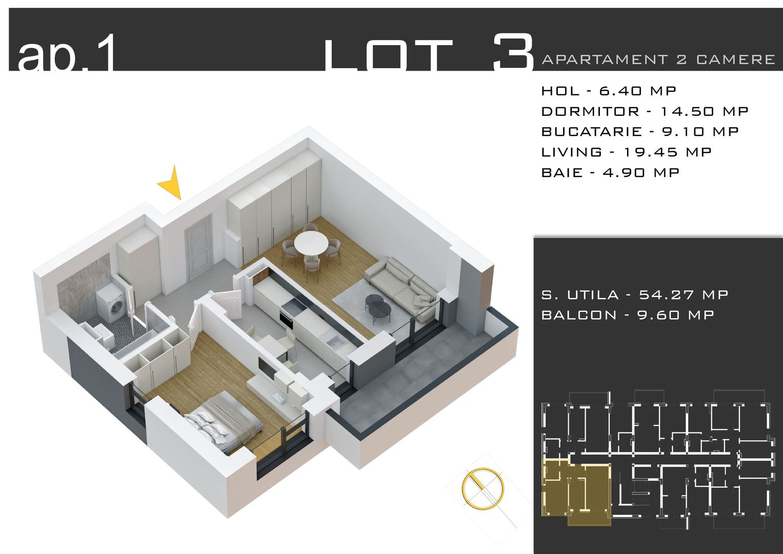 2 camere decomandat -parcare inclusa -Pallady - Schiță 12