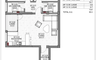 VANZARE APARTAMENT 3 CAMERE | LIZEANU | BLOC NOU | PARCARE | TERASA - Schiță 28