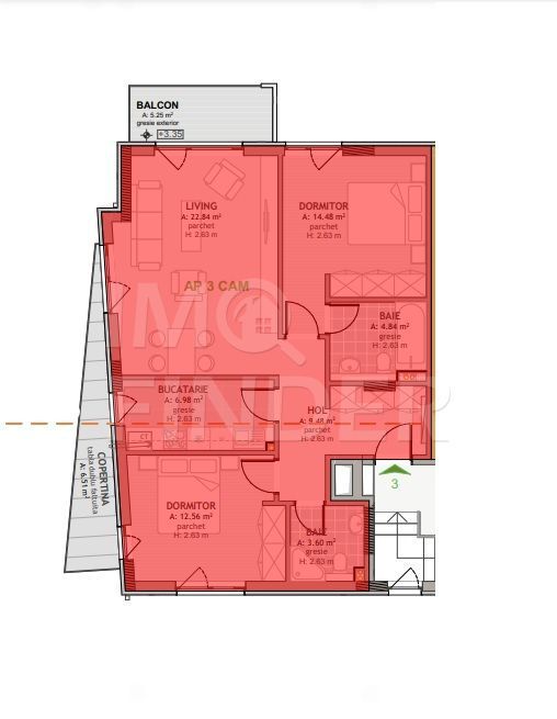 Vanzare 3 camere decomandate, imobil nou, Borhanci, etaj 1 - Poză 2