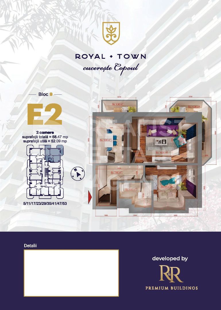 Apartament cu 2 camere, de tip E2 - Royal Town Copou - Poză 1