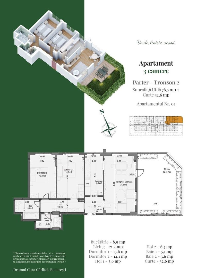 AP. 3CAM. DECOMANDAT + GRADINA IN COMPLEX PREMIUM / COMISION 0%! - Poză 1