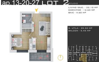 Studio cu Încălzire în Pardoseală și Parcare GRATUITĂ - Schiță 9